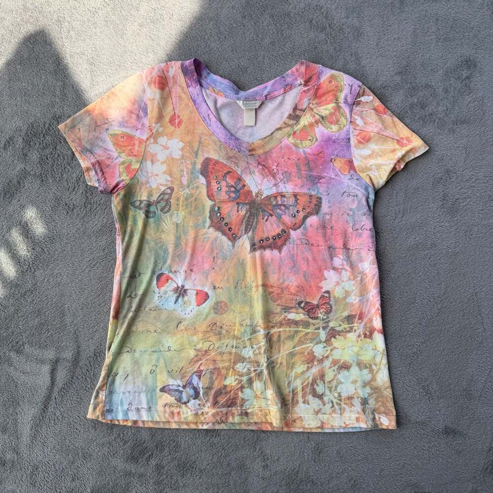 Christopher & Banks Butterfly Print V-Neck T-Shirt